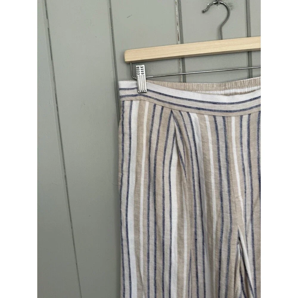 Banana Republic Wide Leg Linen Blend Pants S Small Beachy Blue Ivory Stripe